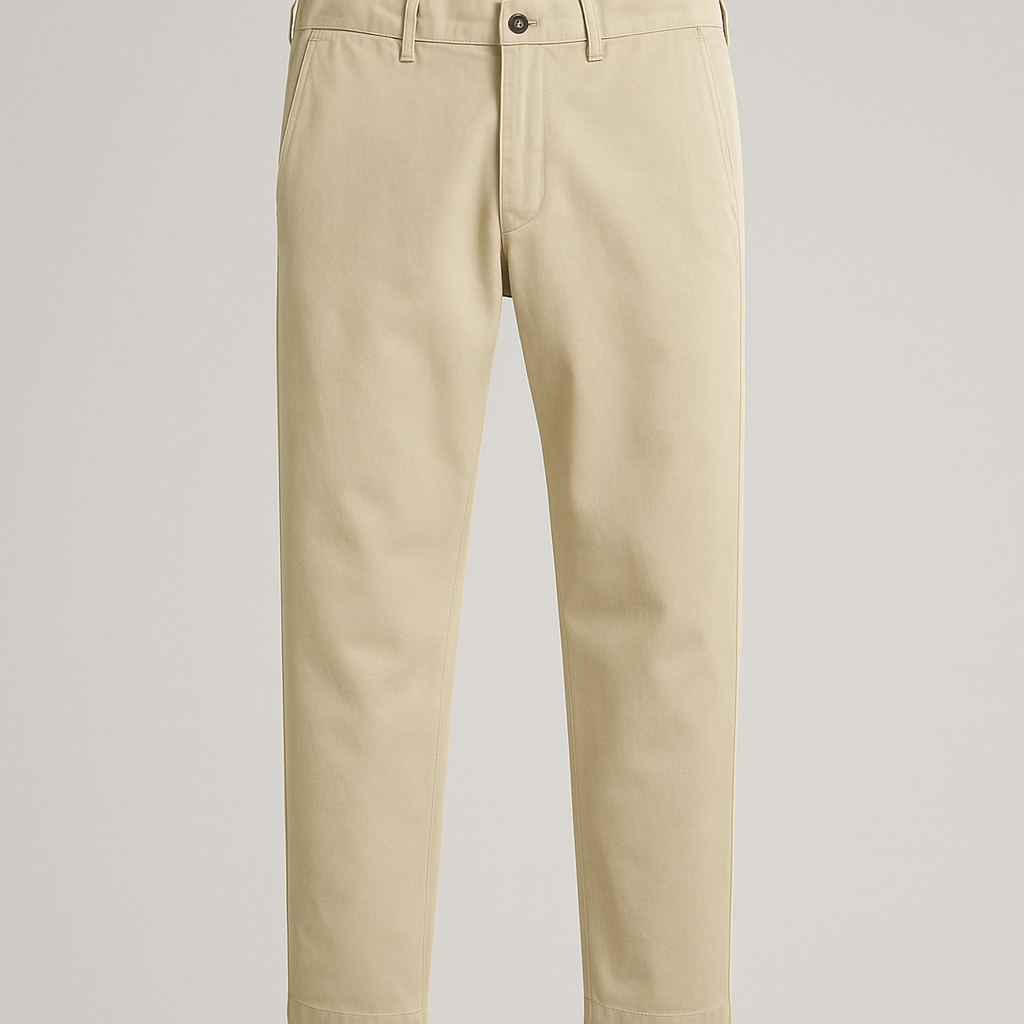 Cotton Twill Chino Trousers on a neutral background