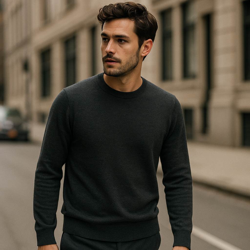 Merino Wool Crewneck Sweater shown in a typical use setting
