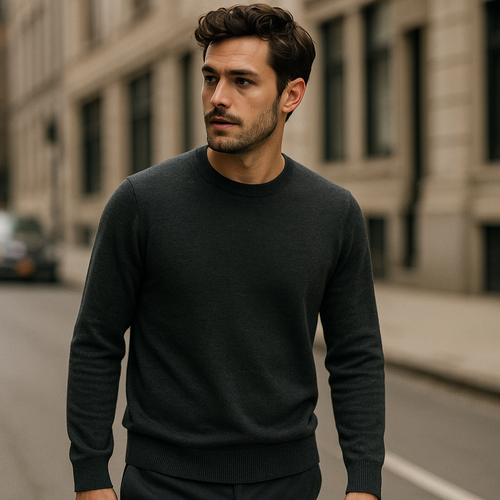 Merino Wool Crewneck Sweater shown in a typical use setting