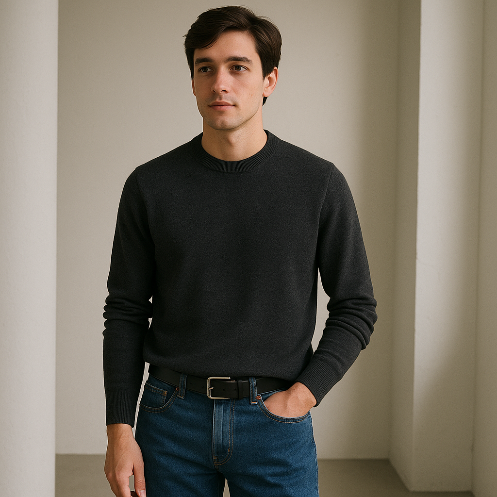 Person wearing Merino Wool Crewneck Sweater