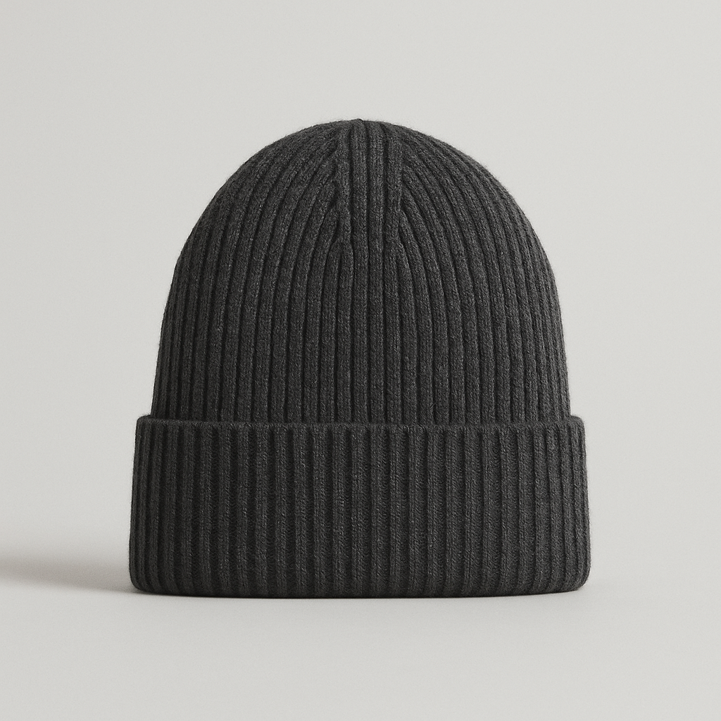 Ribbed Wool Beanie on a neutral background
