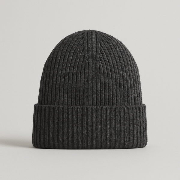 Ribbed Wool Beanie on a neutral background