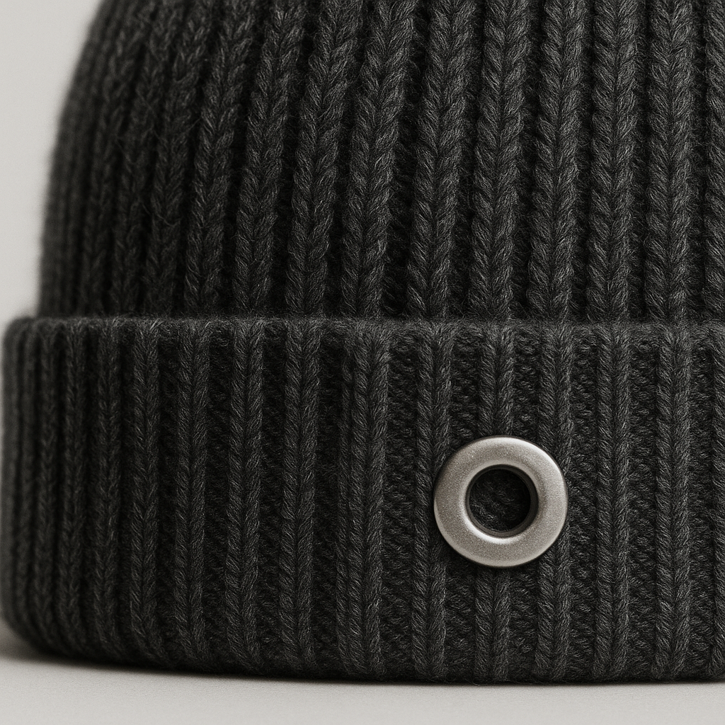 Close-up detail of Ribbed Wool Beanie