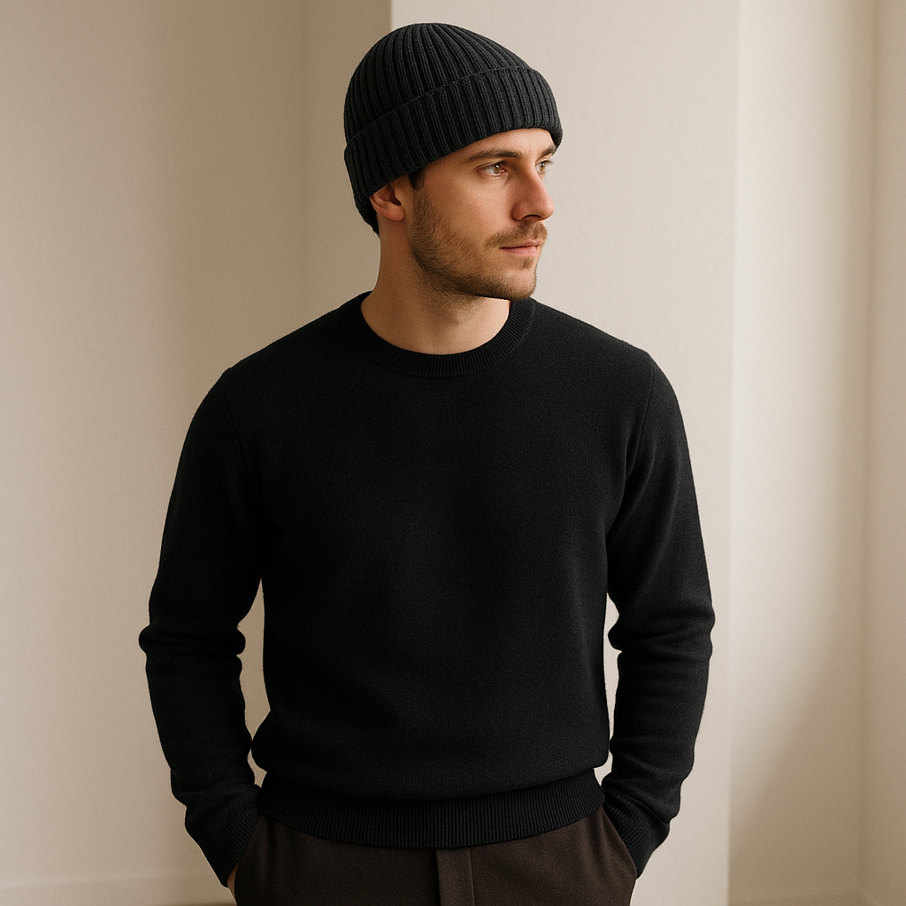 Person wearing Ribbed Wool Beanie