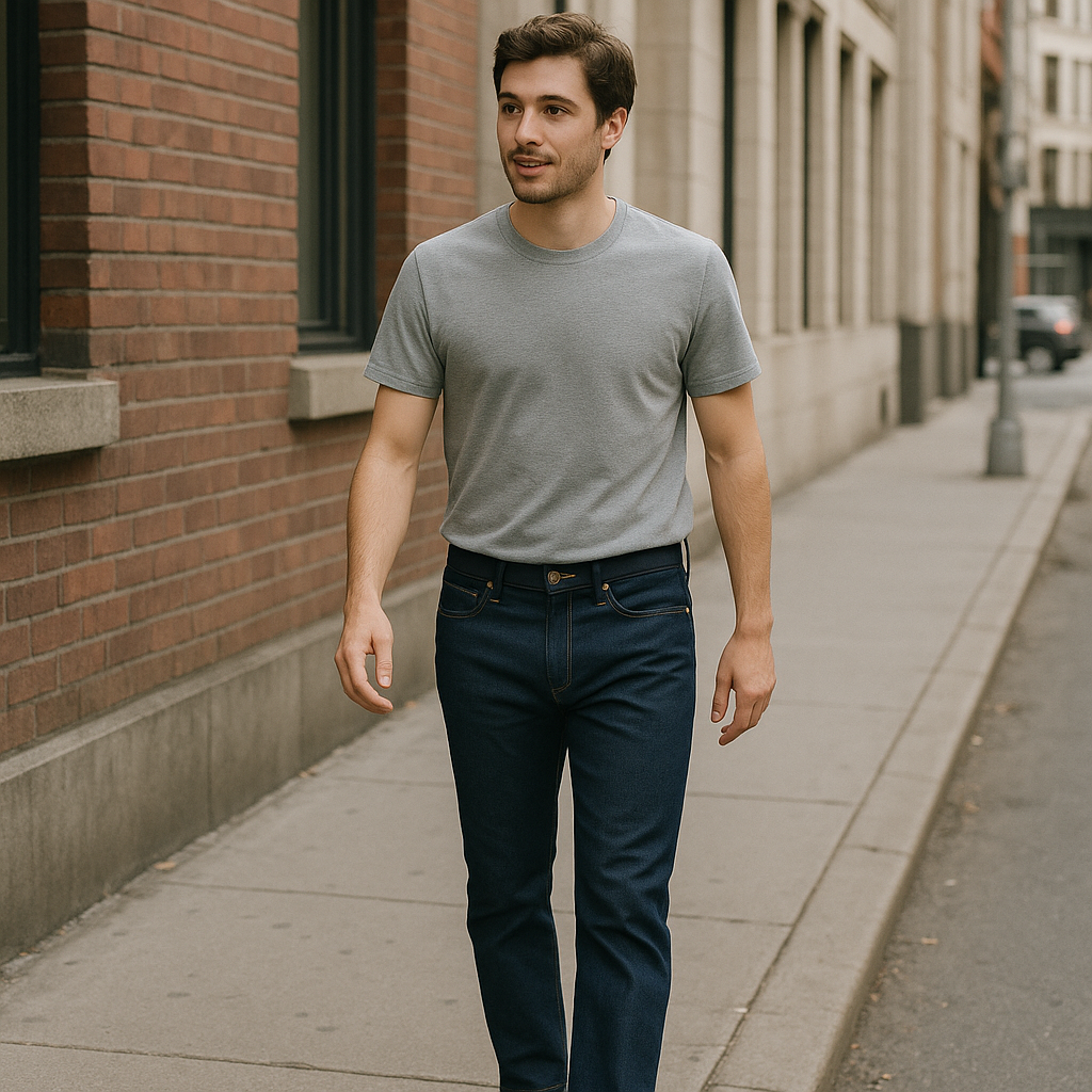 Slim Straight Selvedge Jeans shown in a typical use setting